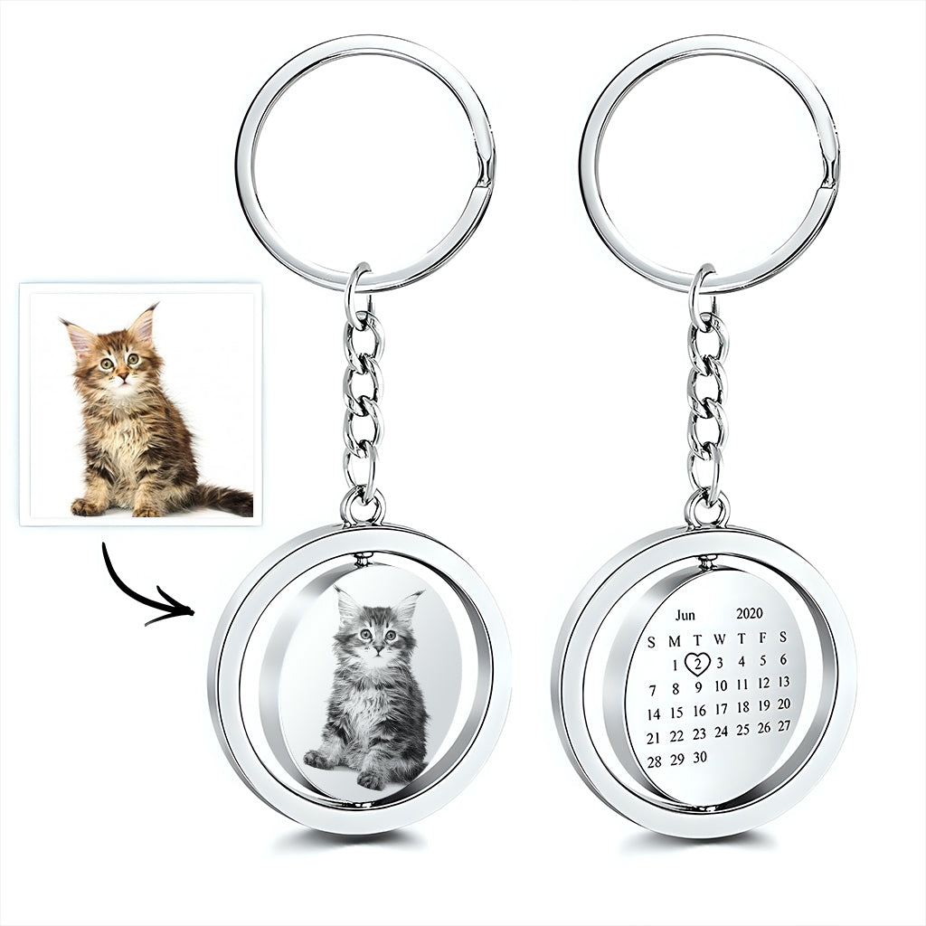 Porte-clés calendrier photo personnalisé en spirale - Cadeau idéal pour les amoureux des chiens et des chats, ou pour toute personne ayant perdu un être cher - Porte-clés personnalisé