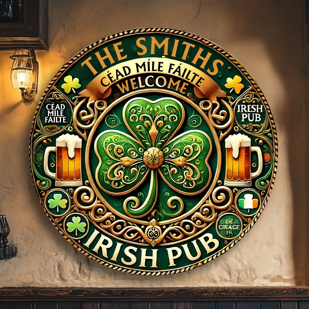 Pub irlandais - Panneau rond en bois personnalisé pour la Saint-Patrick