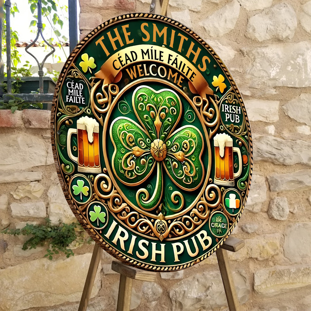 Pub irlandais - Panneau rond en bois personnalisé pour la Saint-Patrick
