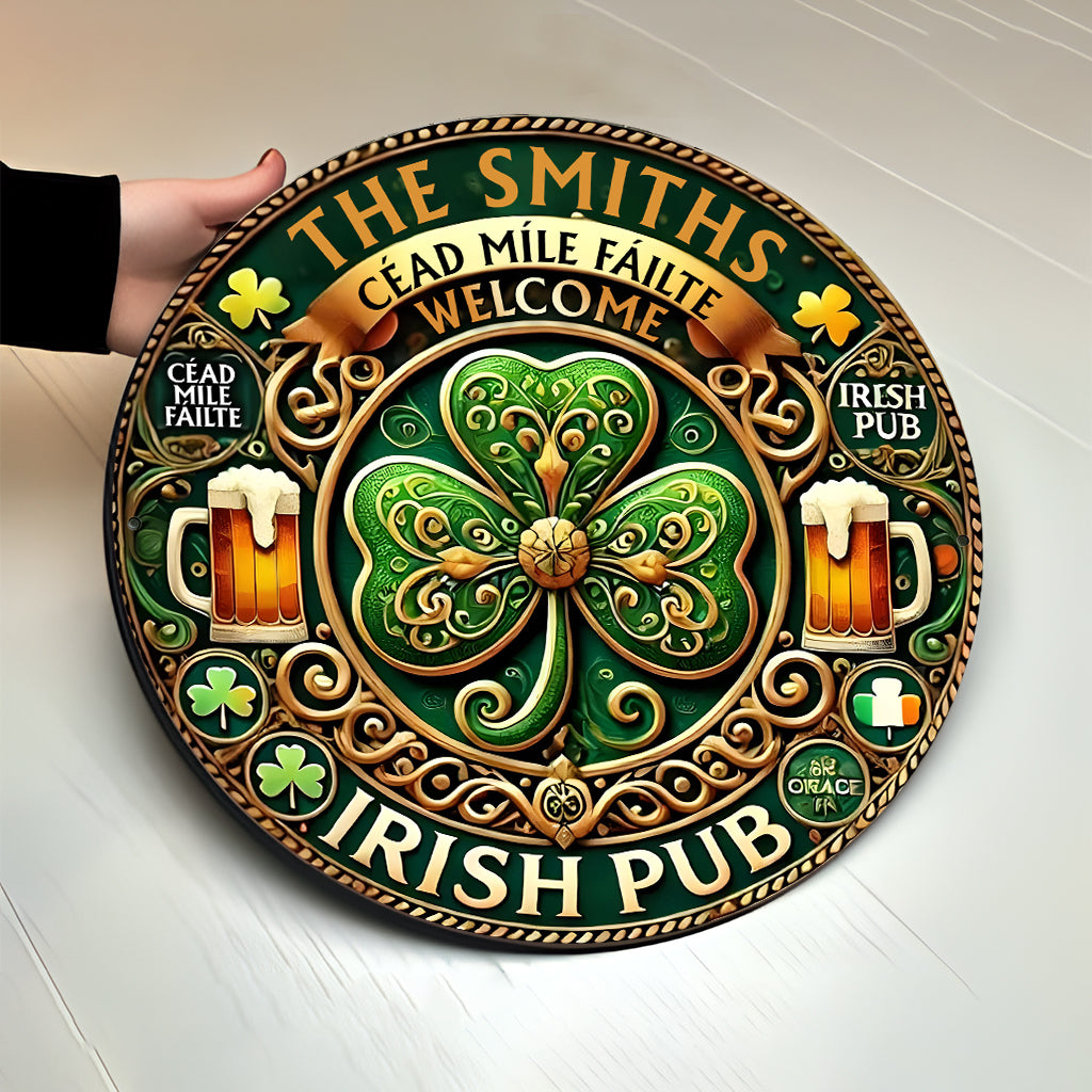Pub irlandais - Panneau rond en bois personnalisé pour la Saint-Patrick