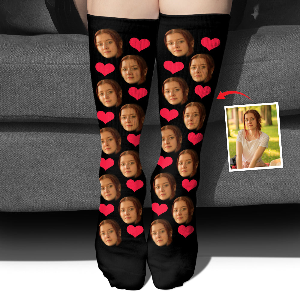 Chaussettes personnalisées pour fille, motif cœur et visage personnalisé