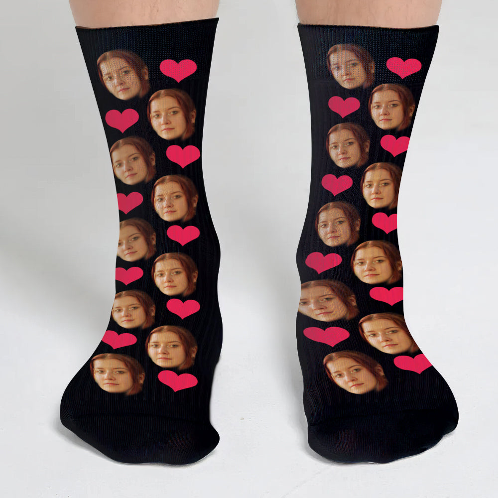 Chaussettes personnalisées pour fille, motif cœur et visage personnalisé