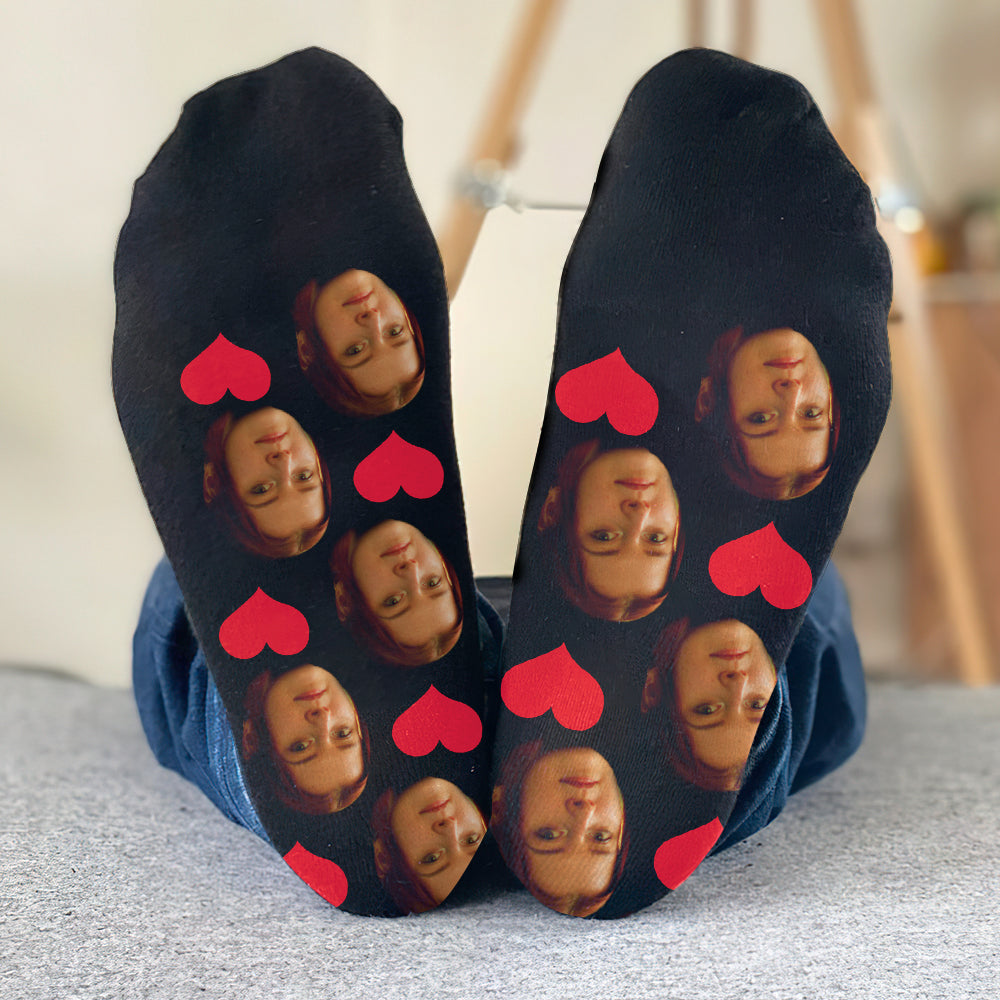 Chaussettes personnalisées pour fille, motif cœur et visage personnalisé