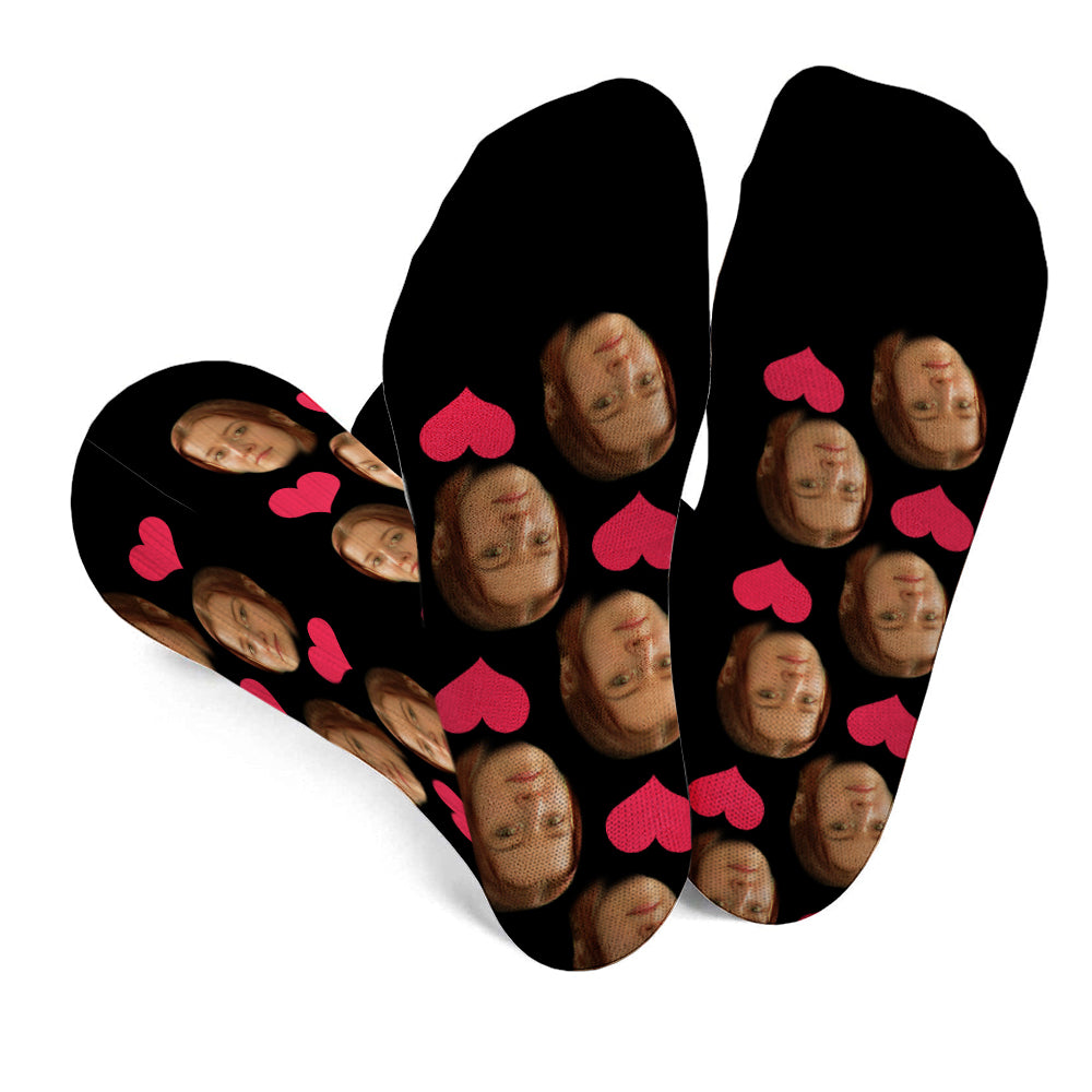 Chaussettes personnalisées pour fille, motif cœur et visage personnalisé