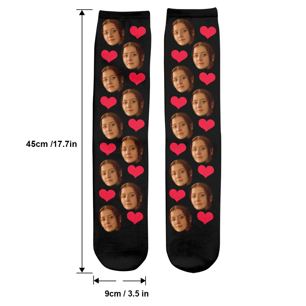 Chaussettes personnalisées pour fille, motif cœur et visage personnalisé