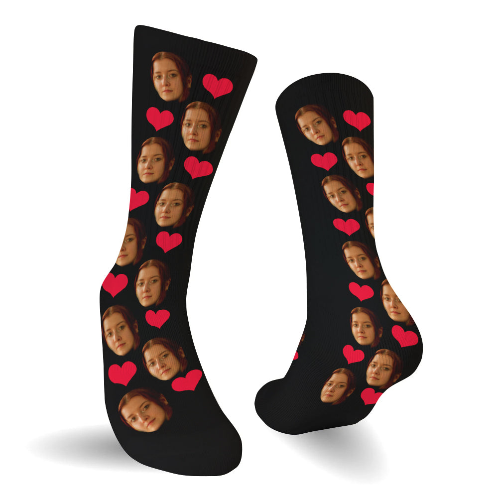 Chaussettes personnalisées pour fille, motif cœur et visage personnalisé