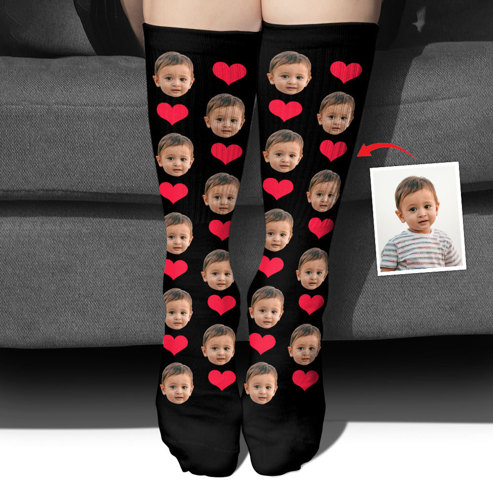 Custom Face Heart Pattern - Personalized Kid Socks