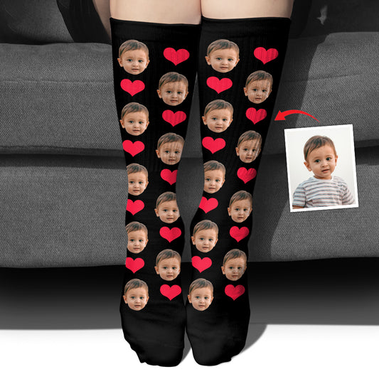 Chaussettes personnalisées pour enfants avec motif cœur et visage personnalisé