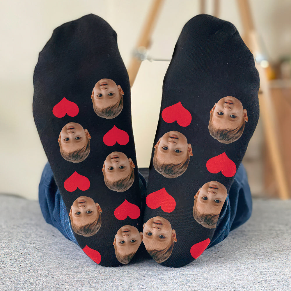 Custom Face Heart Pattern - Personalized Kid Socks