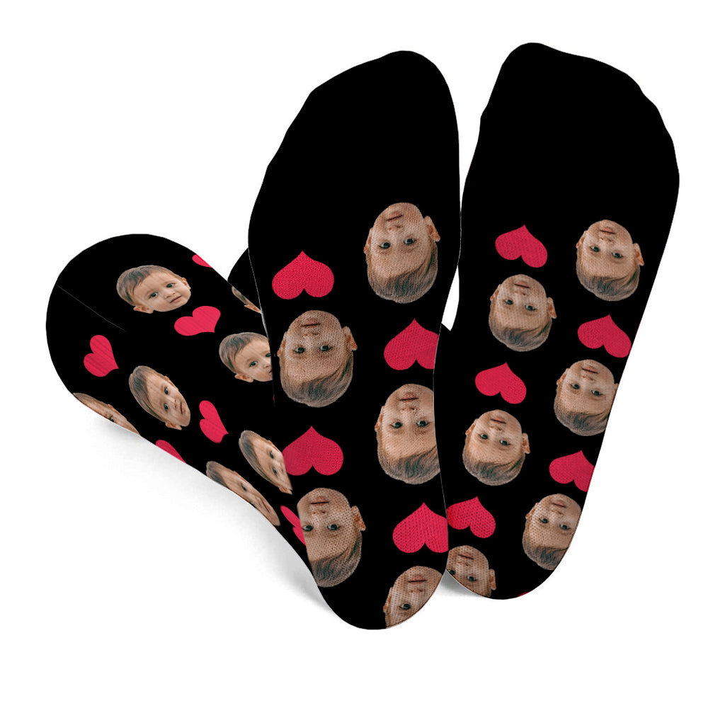 Custom Face Heart Pattern - Personalized Kid Socks