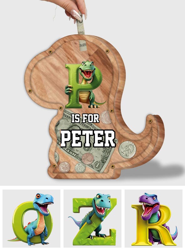 Dinosaur Coin Bank for Kids - Personalized Kid Wooden Piggy Bank