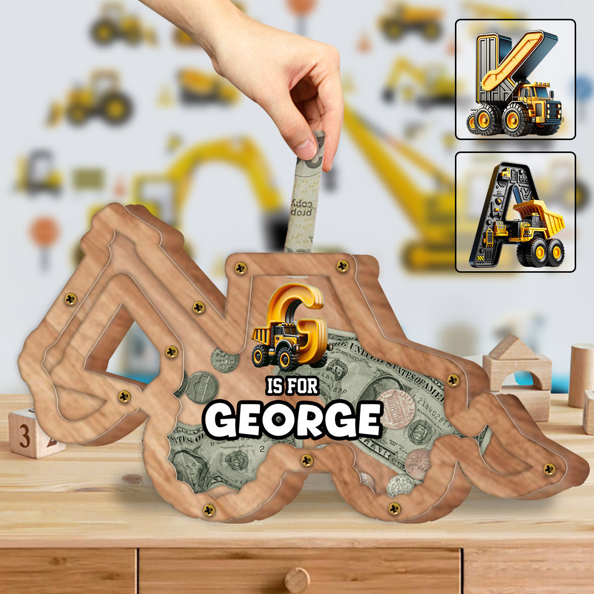 Tirelire camion pour enfants - Tirelire en bois personnalisée en forme de cochon