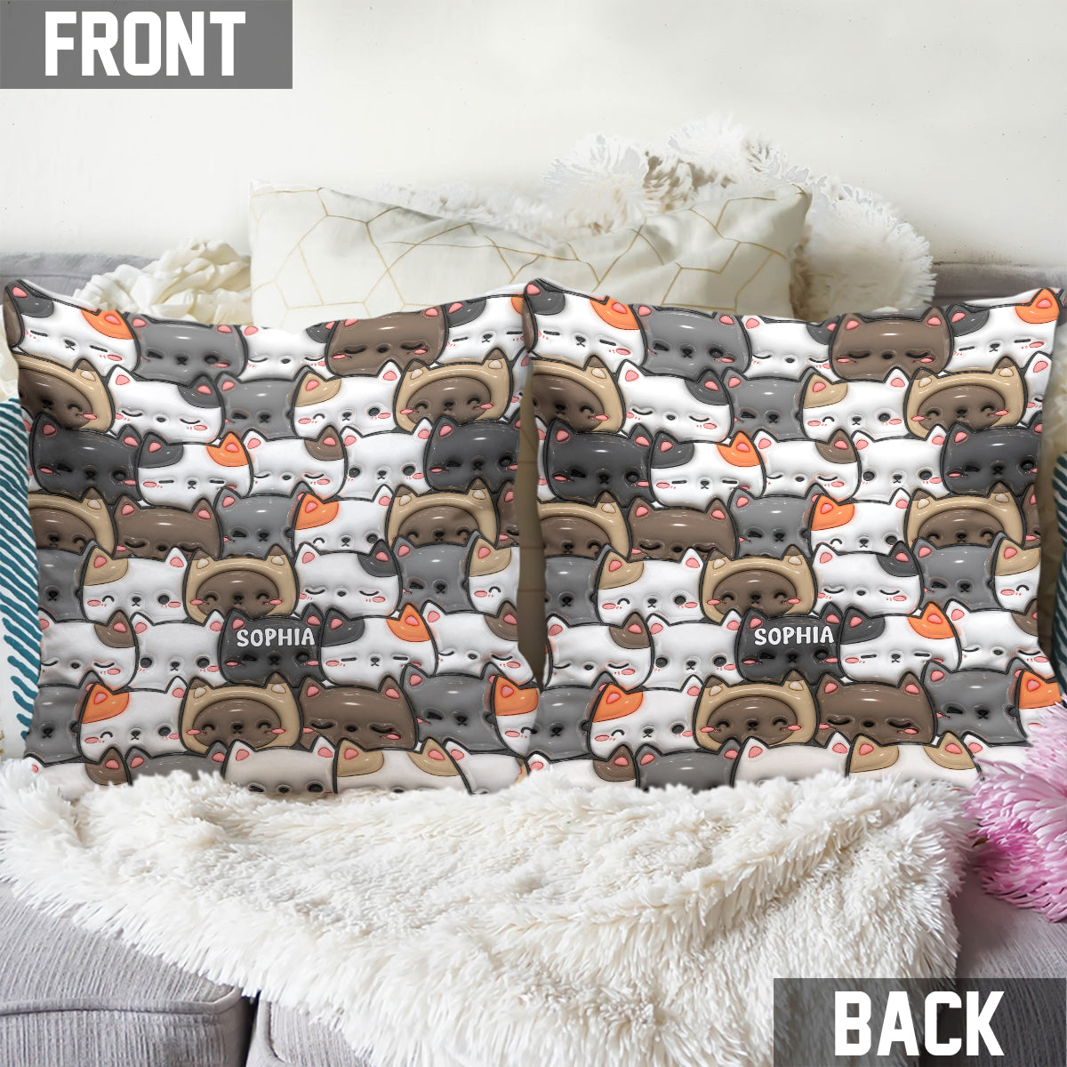 Oui, j'ai besoin de tous ces chats - Coussin décoratif personnalisé pour chats