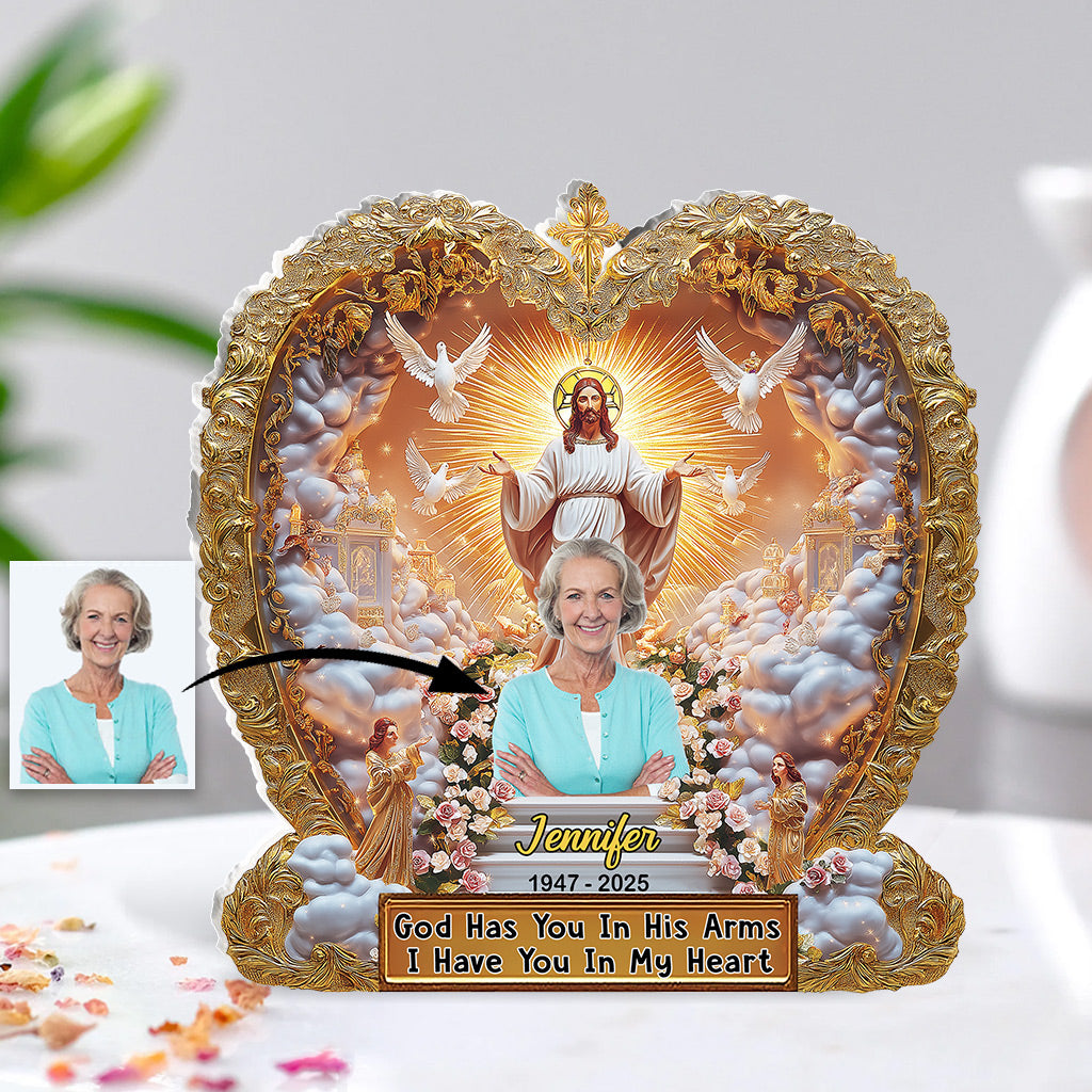 Dieu vous tient dans ses bras - Plaque commémorative personnalisée en acrylique de forme sur mesure