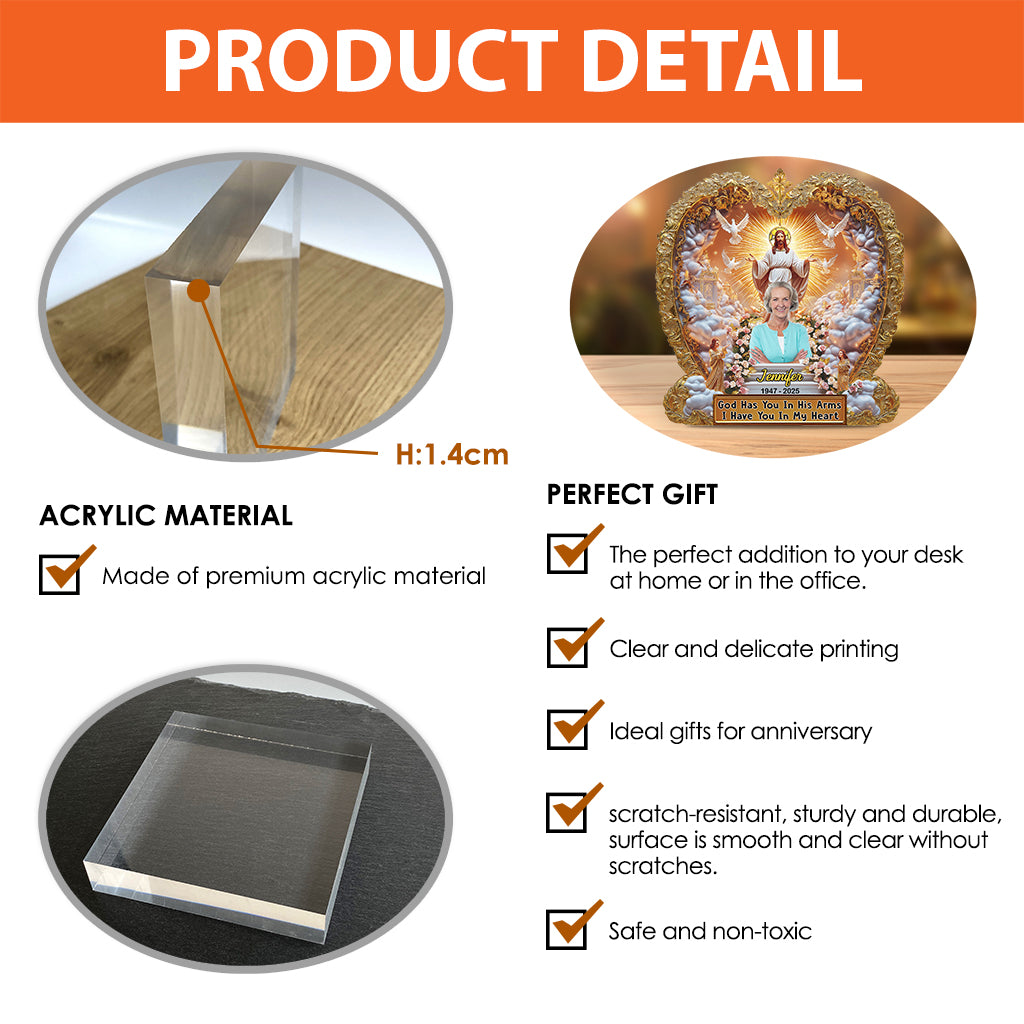 Dieu vous tient dans ses bras - Plaque commémorative personnalisée en acrylique de forme sur mesure