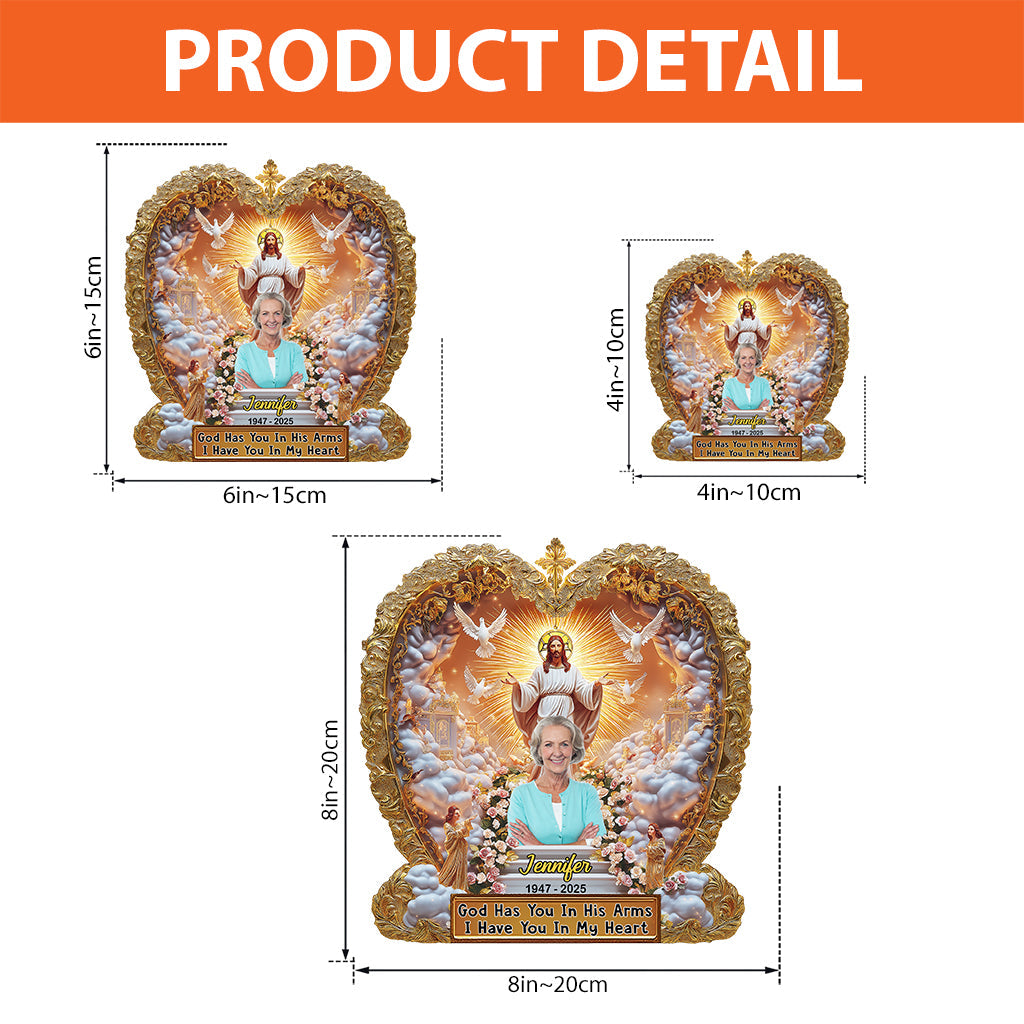 Dieu vous tient dans ses bras - Plaque commémorative personnalisée en acrylique de forme sur mesure