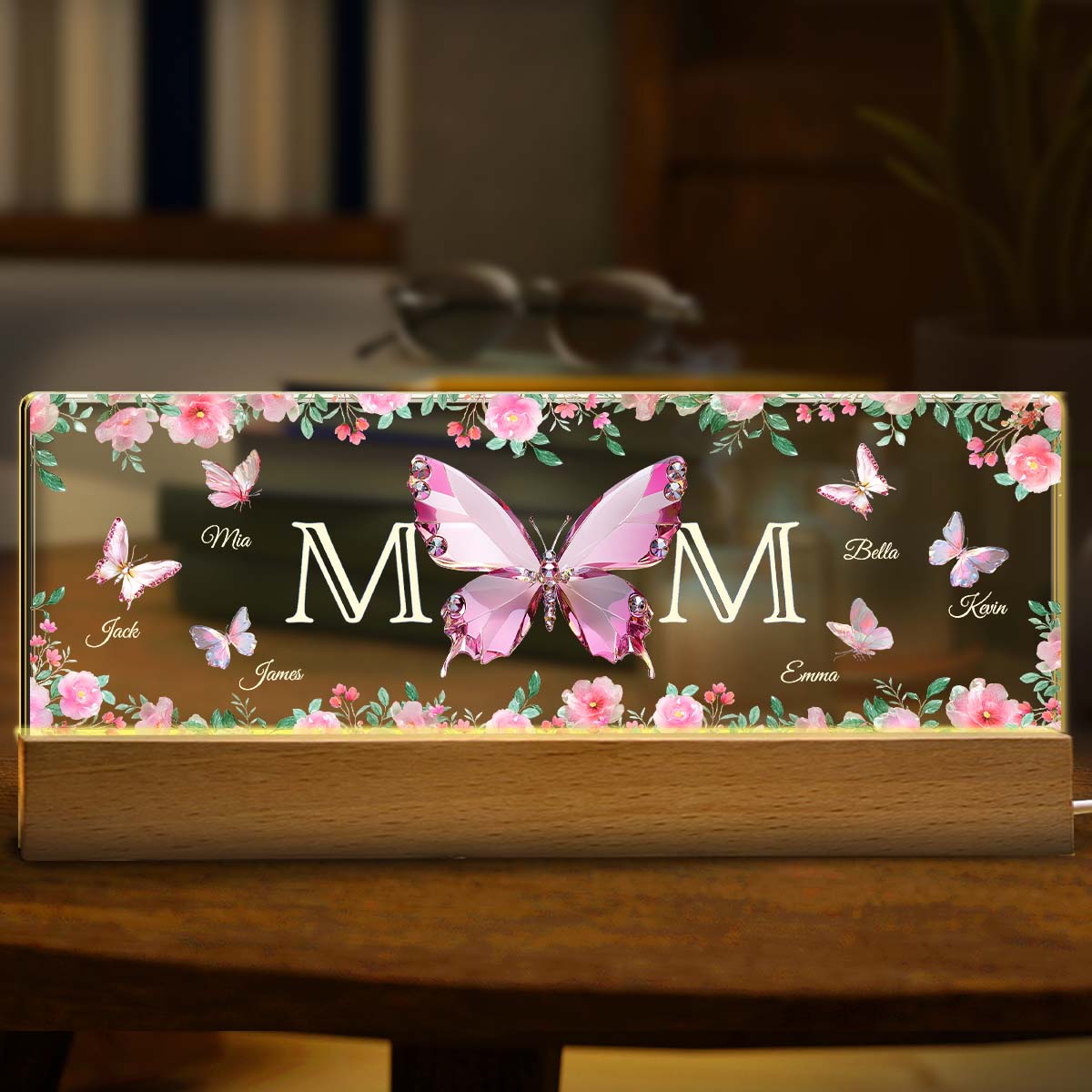 Veilleuse LED personnalisée « Papillons maman et enfants » - Veilleuse LED personnalisée pour maman