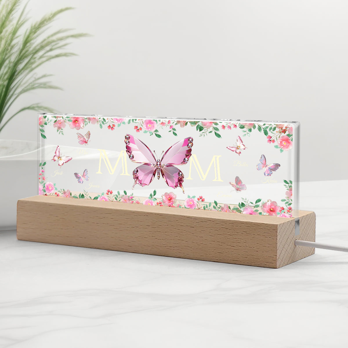 Veilleuse LED personnalisée « Papillons maman et enfants » - Veilleuse LED personnalisée pour maman