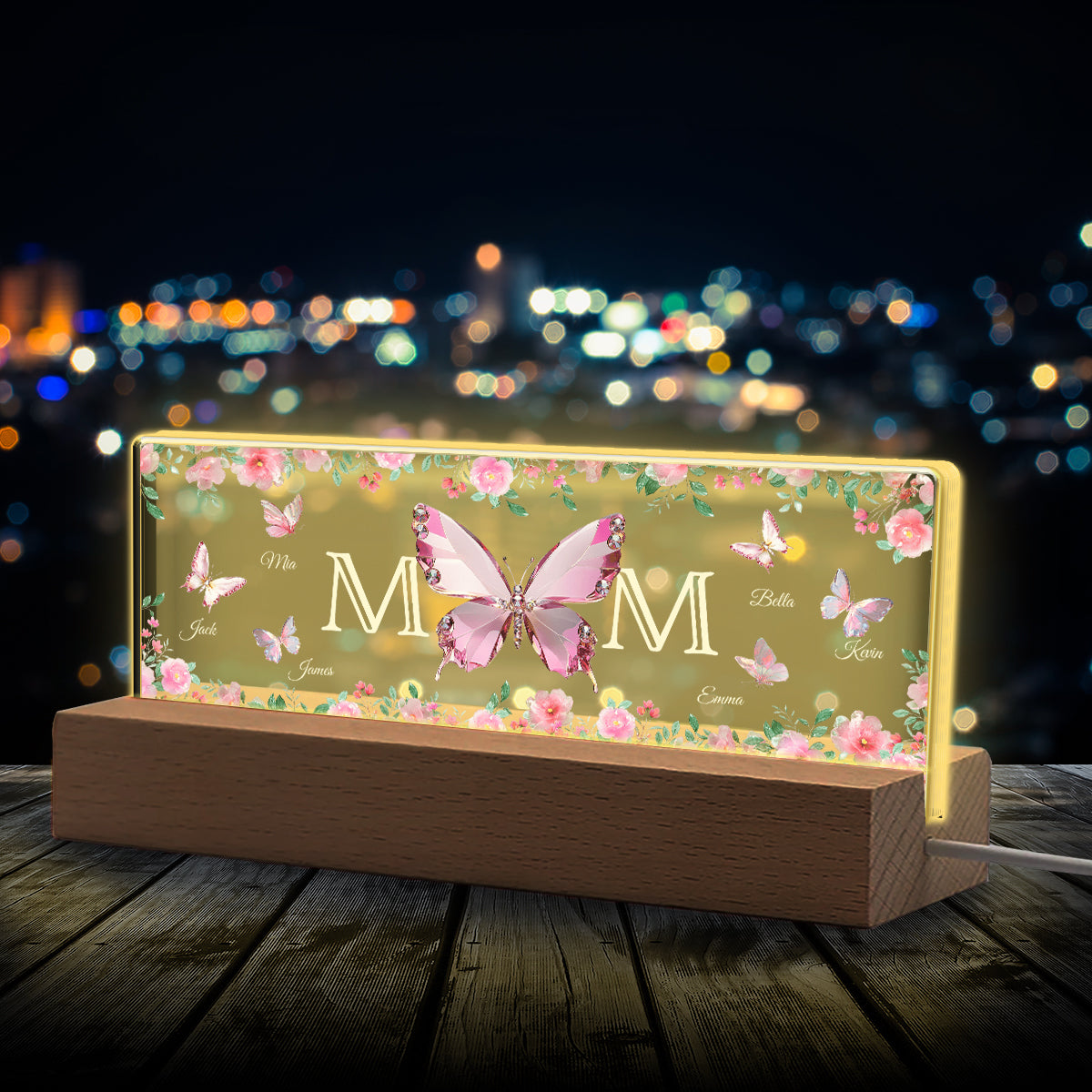 Veilleuse LED personnalisée « Papillons maman et enfants » - Veilleuse LED personnalisée pour maman