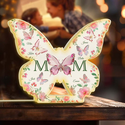 Papillons Maman et Enfants - Boîte lumineuse personnalisée en forme de maman