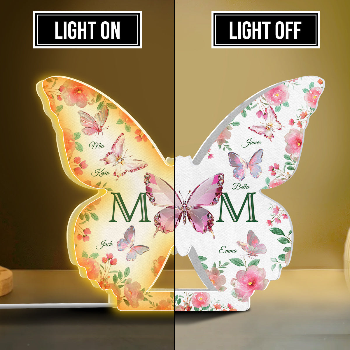 Mom And Children Butterflies - Personalized Mother Shaped Light Box