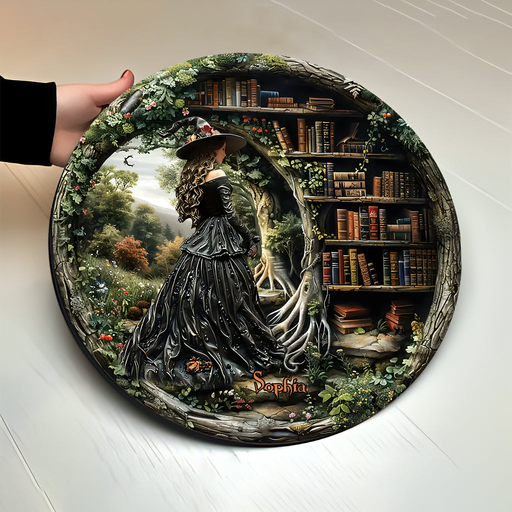 Une sorcière qui aime les livres - Panneau rond en bois personnalisé « Juste une sorcière qui aime les livres »