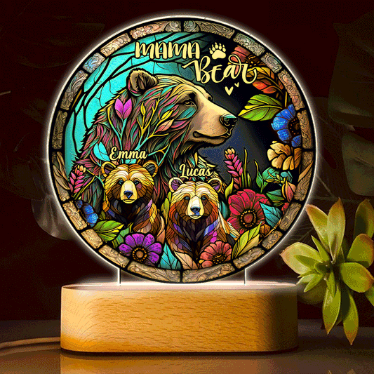 Plaque lumineuse personnalisée en forme de maman ours - Socle lumineux « Maman Ours »