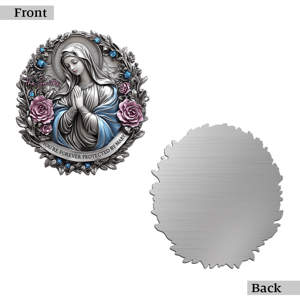 Tu es protégé(e) à jamais par Marie - Plaque en métal découpée, personnalisée, de confession chrétienne