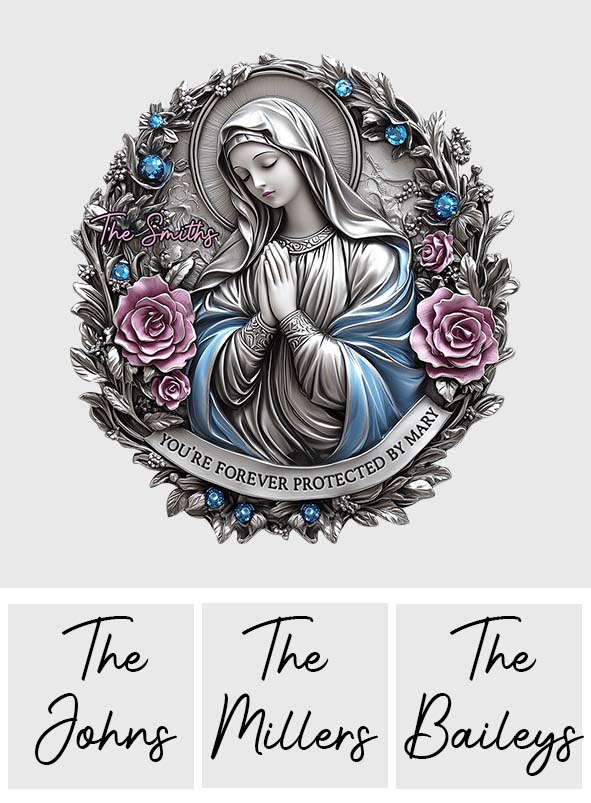 Tu es protégé(e) à jamais par Marie - Plaque en métal découpée, personnalisée, de confession chrétienne