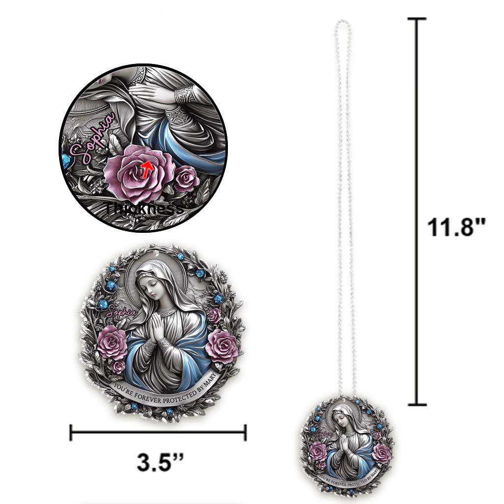 Tu es protégé(e) à jamais par Marie - Ornement de voiture chrétien personnalisé