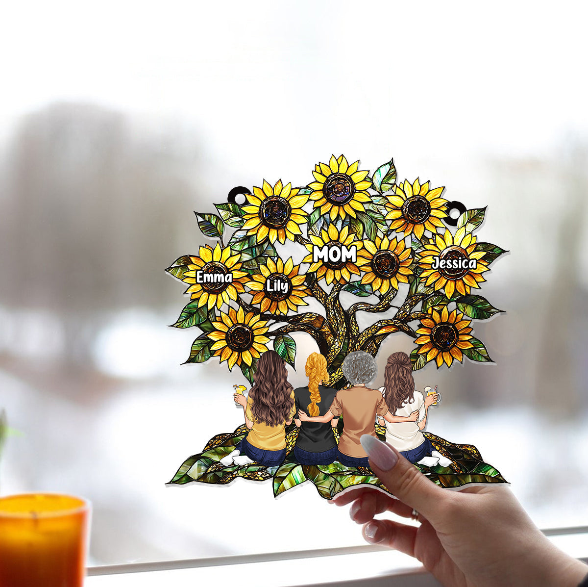 Tournesol Mère et Filles - Attrape-soleil personnalisé à suspendre à la fenêtre - Ornement Tournesol Mère et Filles 