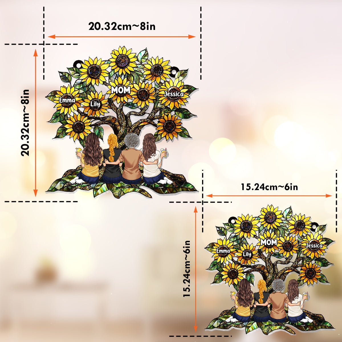 Tournesol Mère et Filles - Attrape-soleil personnalisé à suspendre à la fenêtre - Ornement Tournesol Mère et Filles 