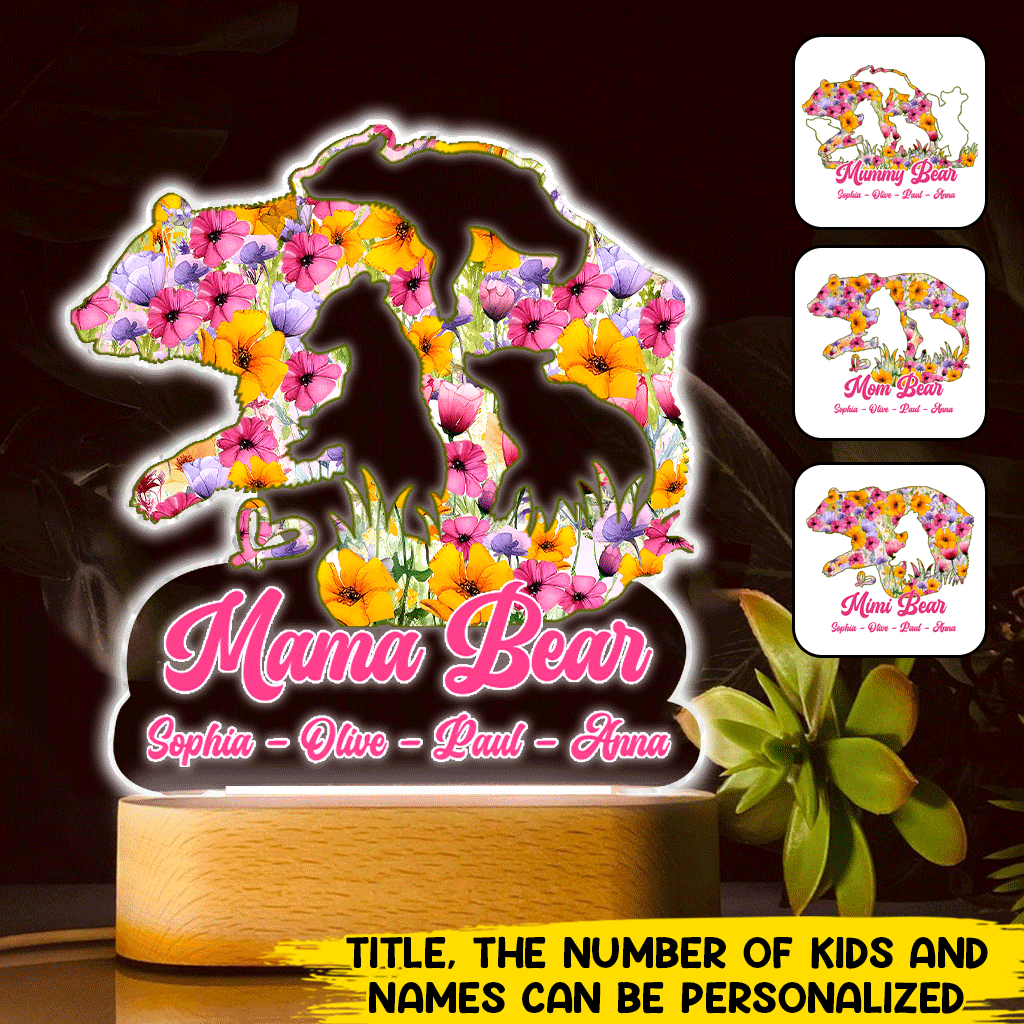 Plaque lumineuse personnalisée en forme de maman ours - Socle lumineux « Maman Ours »