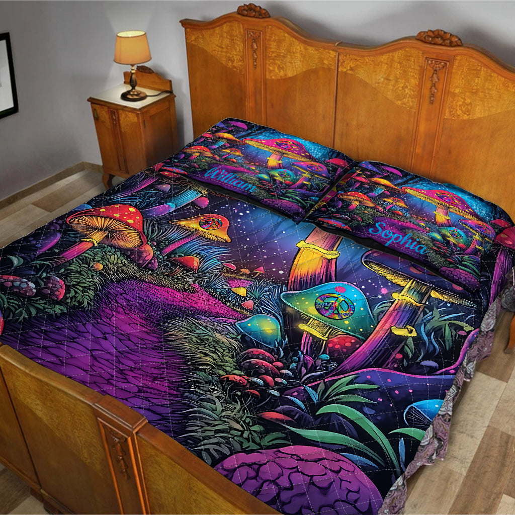 Superbe ensemble de courtepointe hippie personnalisé en forme de champignon