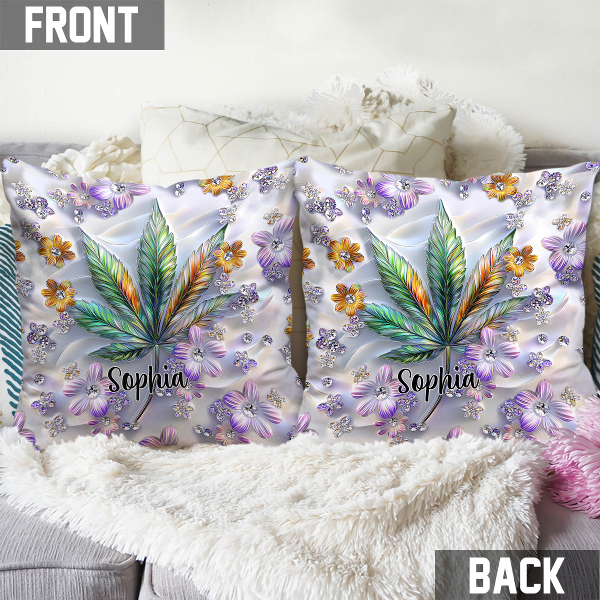 Coussin décoratif personnalisé « Belle feuille » - Motif « Mauvaises herbes »