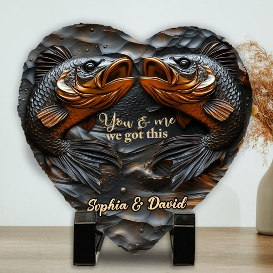 Passionné de pêche - Pierre en forme de cœur personnalisée