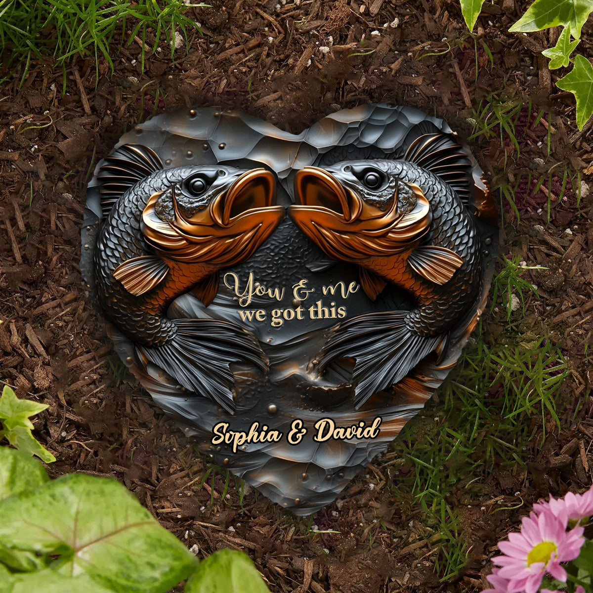 Passionné de pêche - Pierre en forme de cœur personnalisée