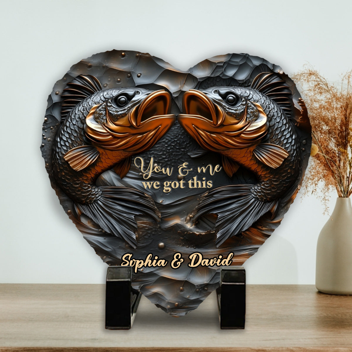 Passionné de pêche - Pierre en forme de cœur personnalisée