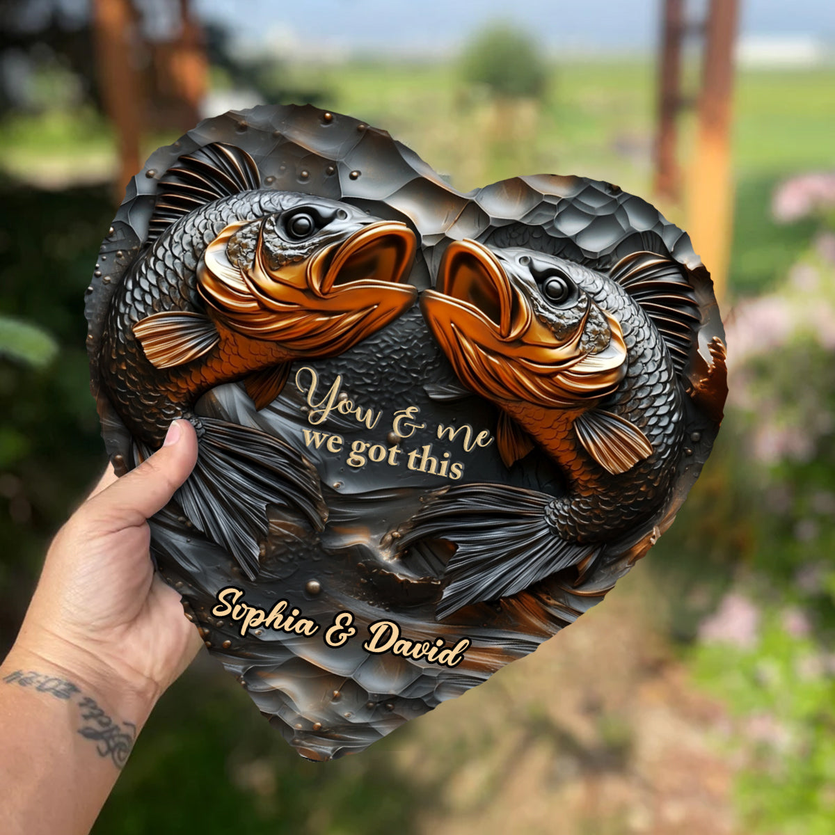 Passionné de pêche - Pierre en forme de cœur personnalisée