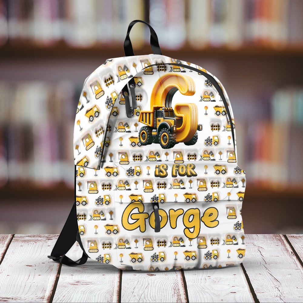 Construction Vehicles Letters - Personalized Kid Backpack