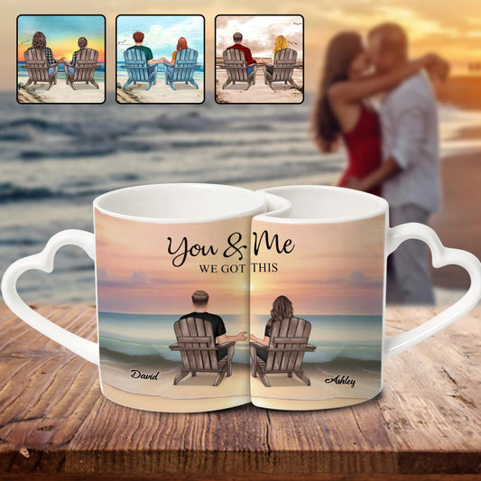 Toi et moi, on gère ! - Mug assorti personnalisé pour couple avec anse en forme de cœur