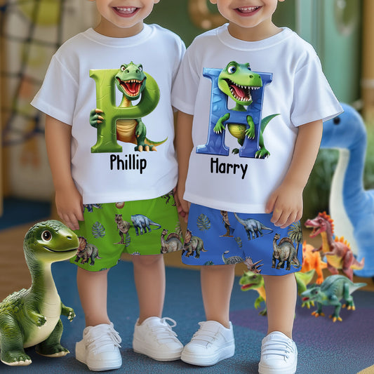 Alphabet dinosaure cool - T-shirt et short personnalisés pour enfant