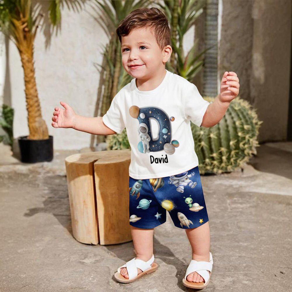 Alphabet spatial cool - T-shirt et short personnalisés pour enfant