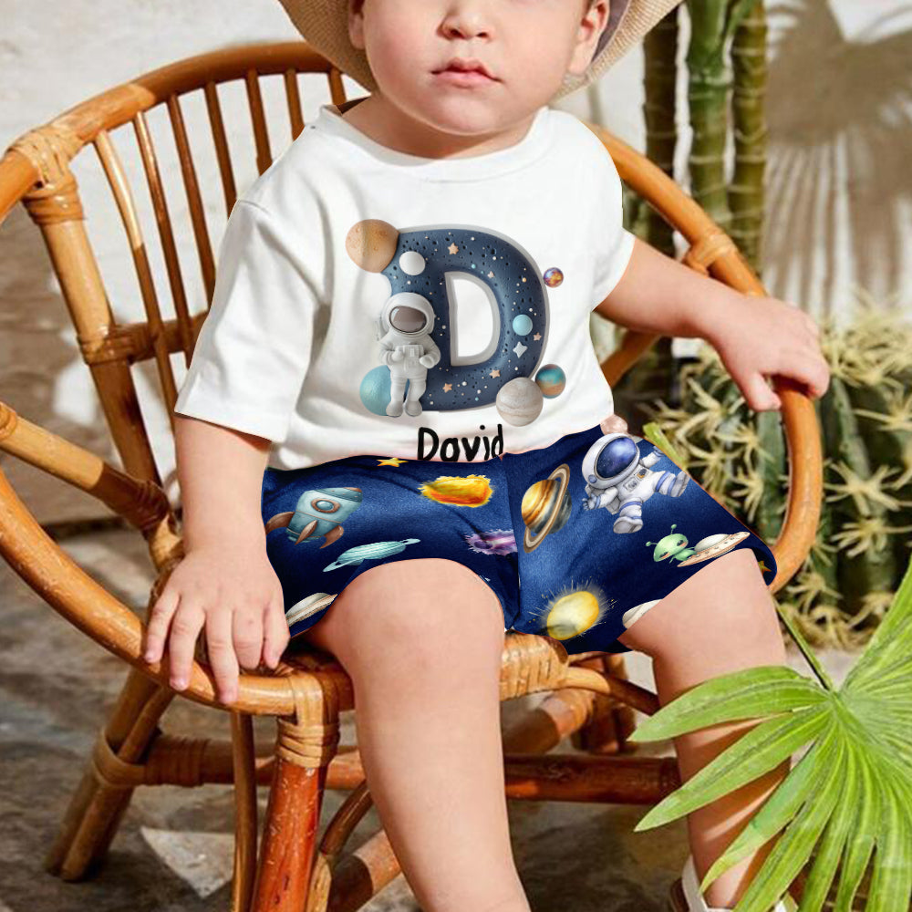 Alphabet spatial cool - T-shirt et short personnalisés pour enfant