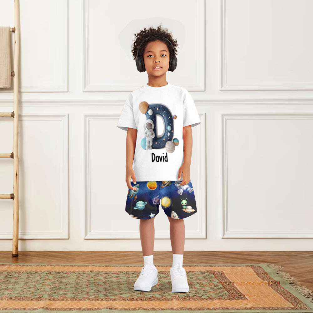 Alphabet spatial cool - T-shirt et short personnalisés pour enfant