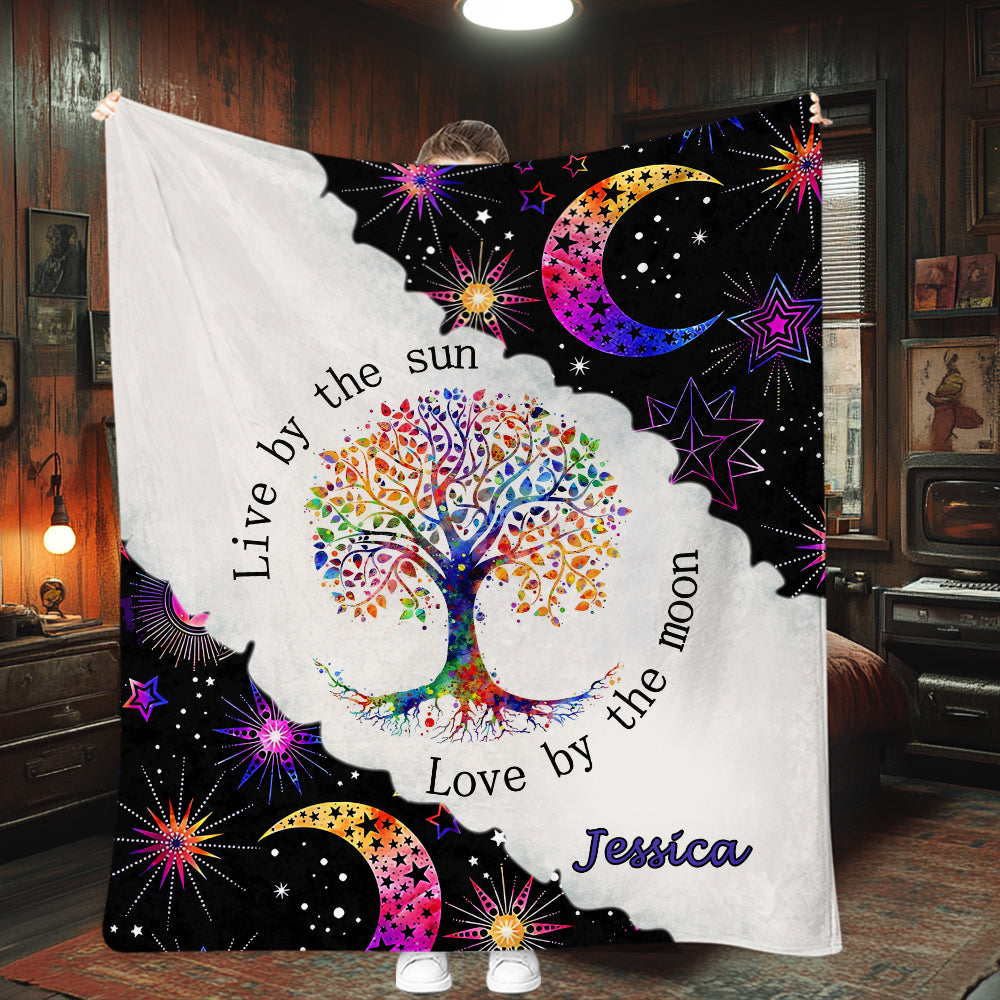 Live By The Sun Love By The Moon - Personalized Hippie Blanket