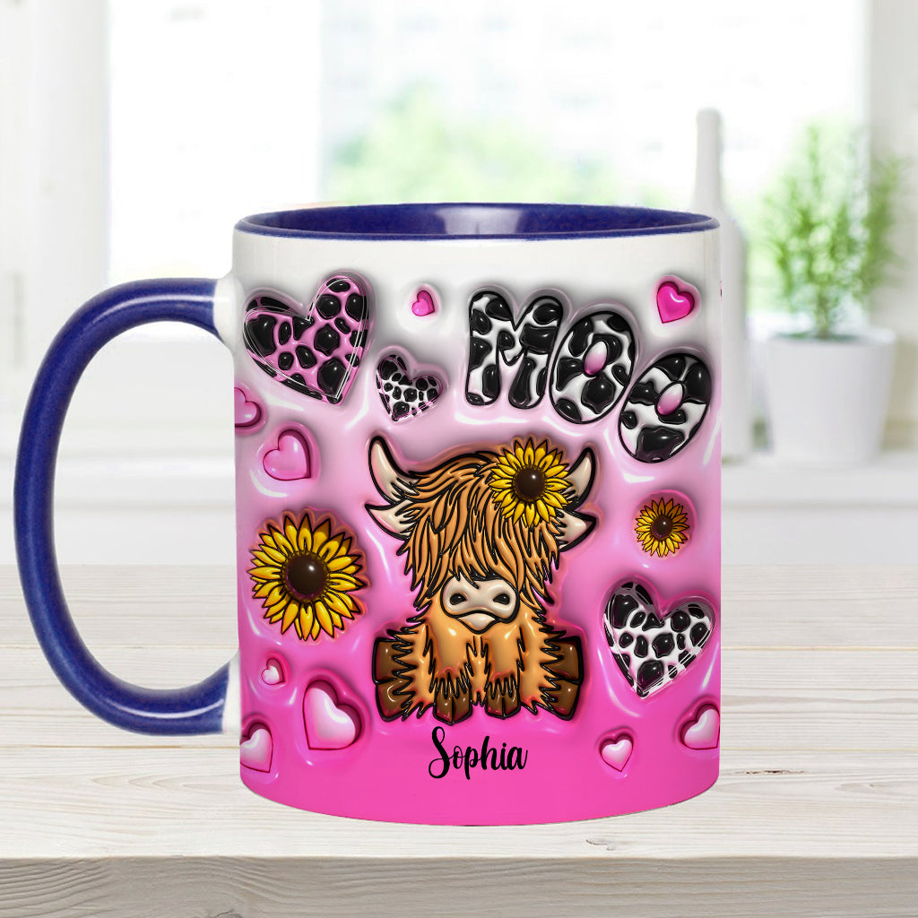 Sunflower Highland Cow - Personalized Accent Mug