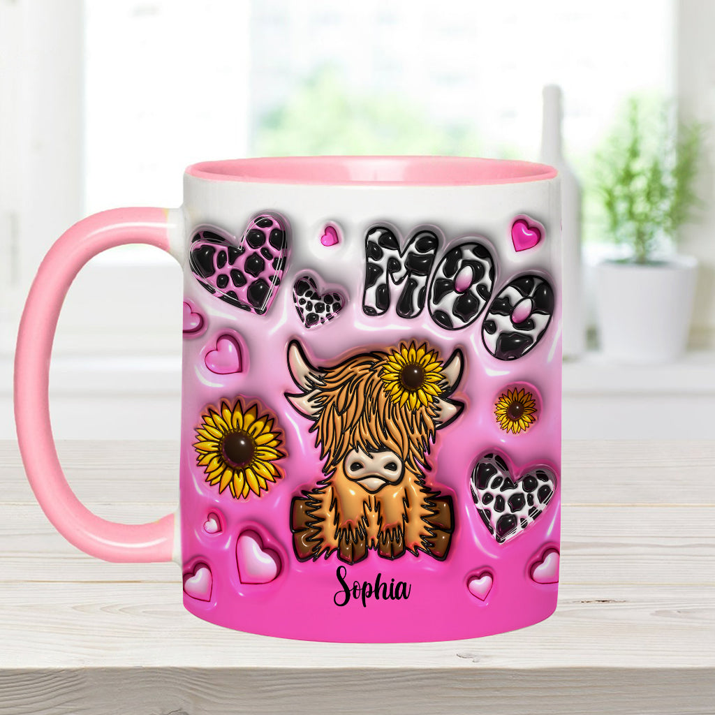 Sunflower Highland Cow - Personalized Accent Mug