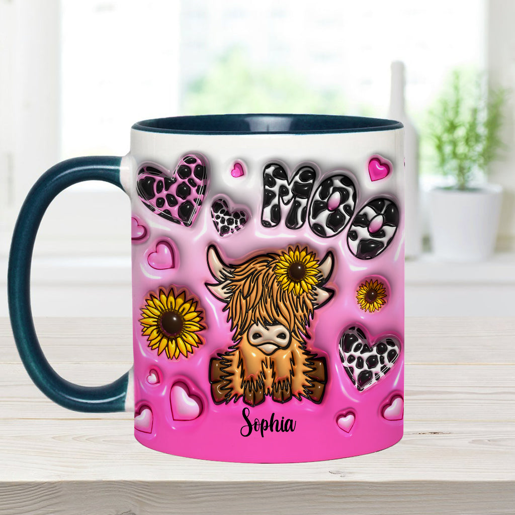 Sunflower Highland Cow - Personalized Accent Mug