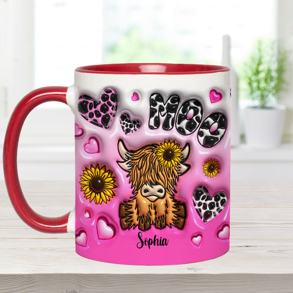 Sunflower Highland Cow - Personalized Accent Mug